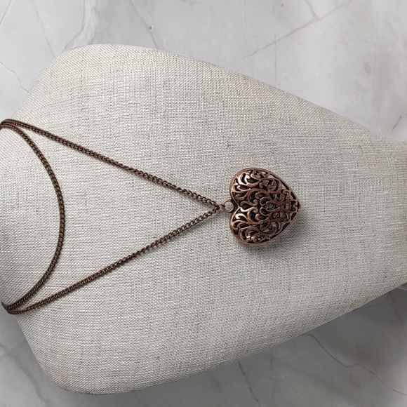 Copper Scroll Work Puff Heart Necklace - Picture 3 of 6